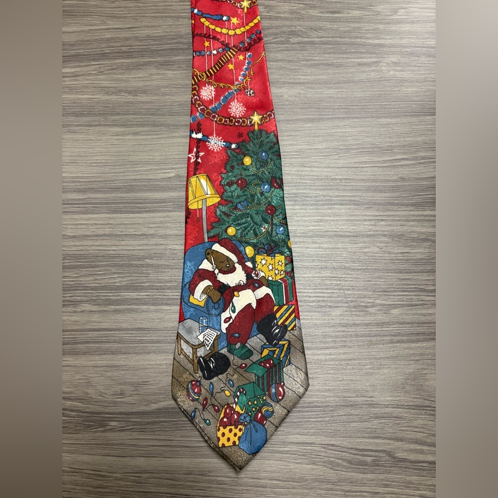Christmas Tie Sleeping Santa Bear Red Graphics "Thinking of You Ties"